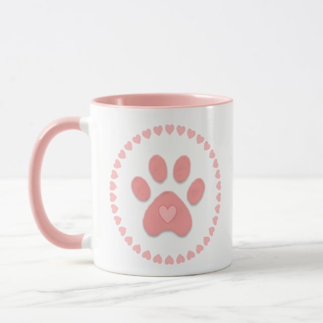 Taza Pata mascota rosada y corazones rosados (Izquierda)