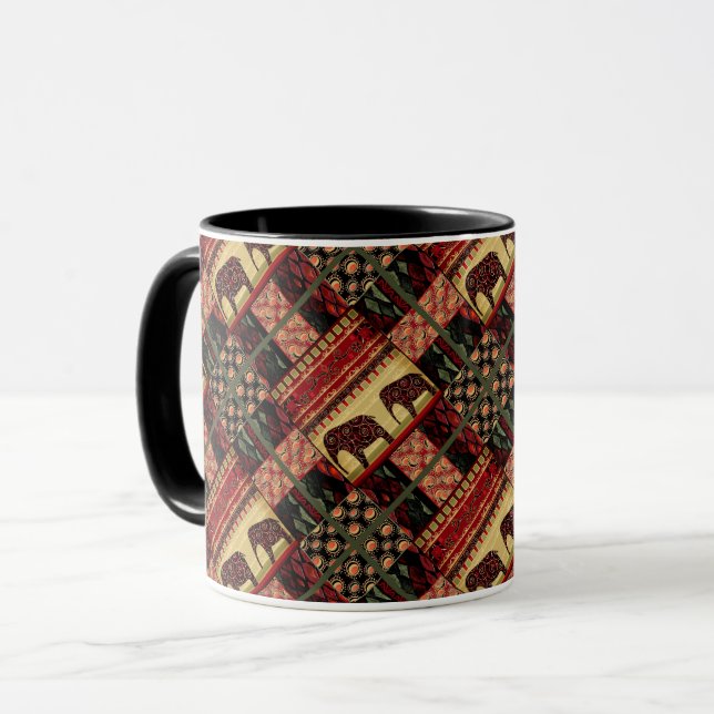 Taza Patchwork africano sin mar ornamental elefo indio (Anverso izquierdo)