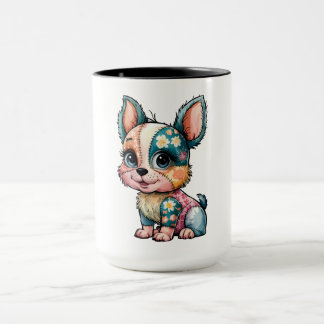 Taza Patchwork floral adorable acuarela Perro bebé