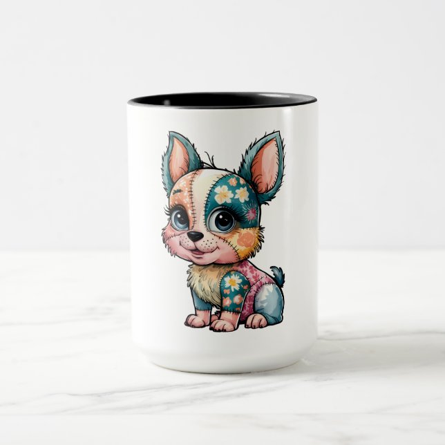 Taza Patchwork floral adorable acuarela Perro bebé (Centro)