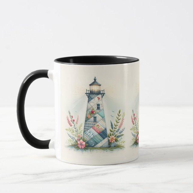 Taza Patchwork Lighthouse Coastal Floral Scene (Izquierda)