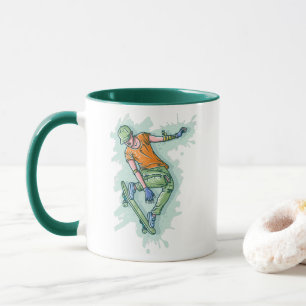 Taza Patinaje volador de colores, Ilustracion divertido
