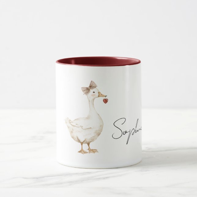 Taza Pato Crema Lazo Corazón Rojo (Centro)