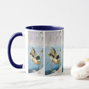 Taza Pato Salvaje Nadando entre Cañas Cargadas de Nieve