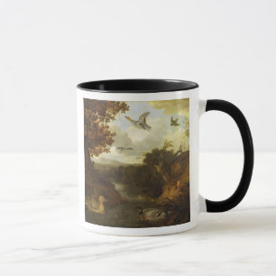 Taza Patos y otros pájaros sobre una corriente en un