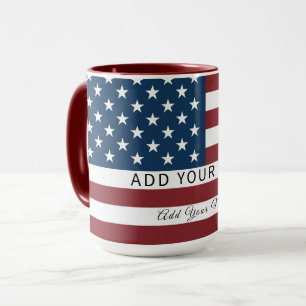 Taza Patriotic US Flag Custom Text Name