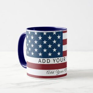 Taza Patriotic US Flag Custom Text Name