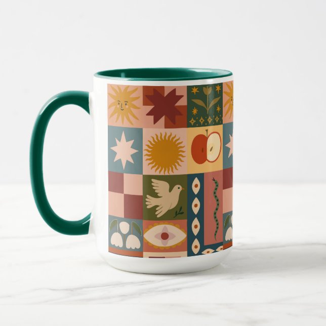 Taza Patrocinio celeste bohemio con símbolos místicos (Izquierda)
