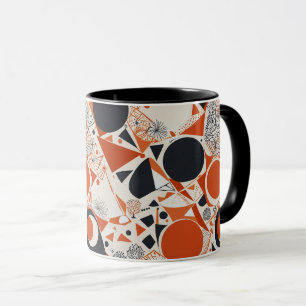 Taza Patrón abstracto geométrico en coral, rojo y marfi