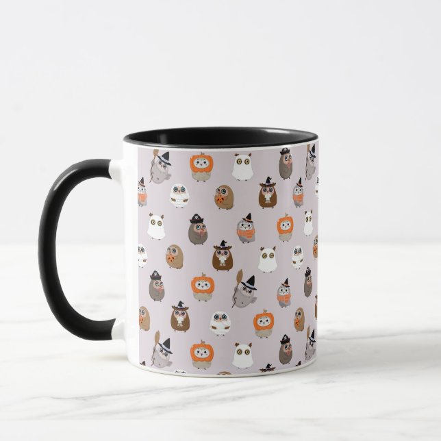 Taza Patrón adorable de búhos de Halloween (Izquierda)