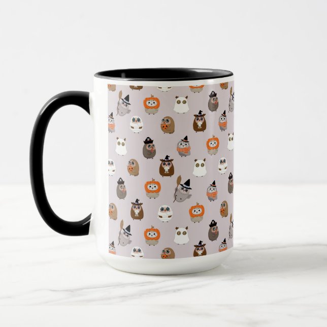 Taza Patrón adorable de búhos de Halloween (Izquierda)