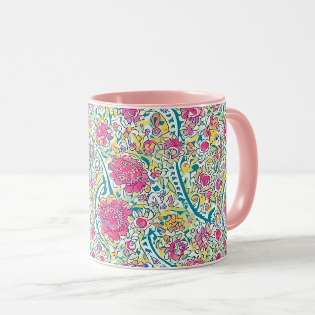 Taza Patrón árabe rosado floral (Anverso derecho)