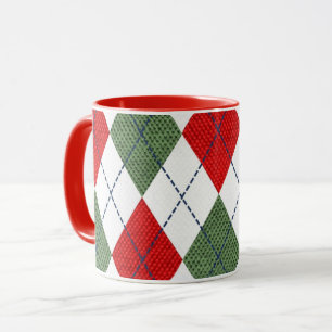 Taza patrón Argyle rojo y verde