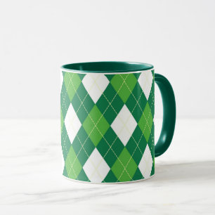 Taza Patrón Argyle, verde y blanco