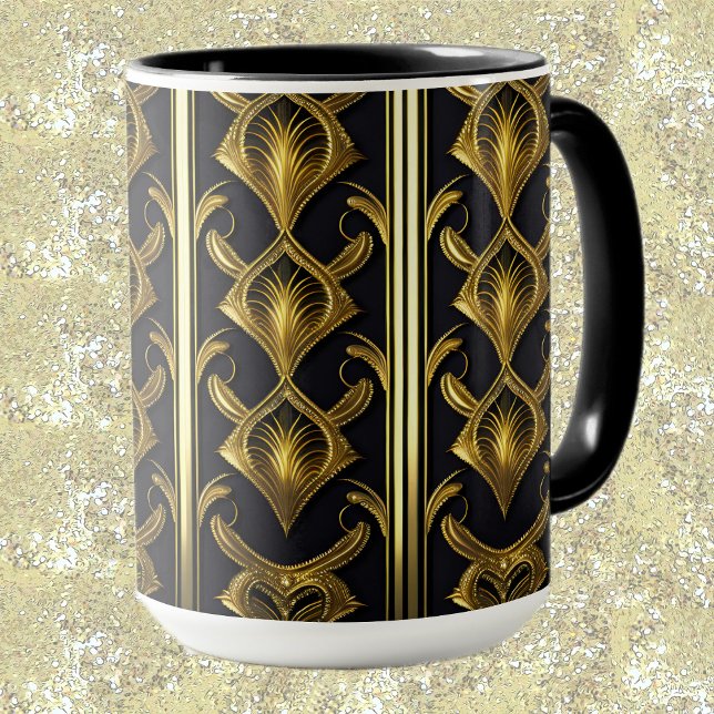 Taza Patrón Art Deco elegante en negro y oro (Subido por el creador)