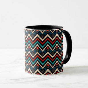 Taza Patrón azteca Verde azulado beige negro rojo