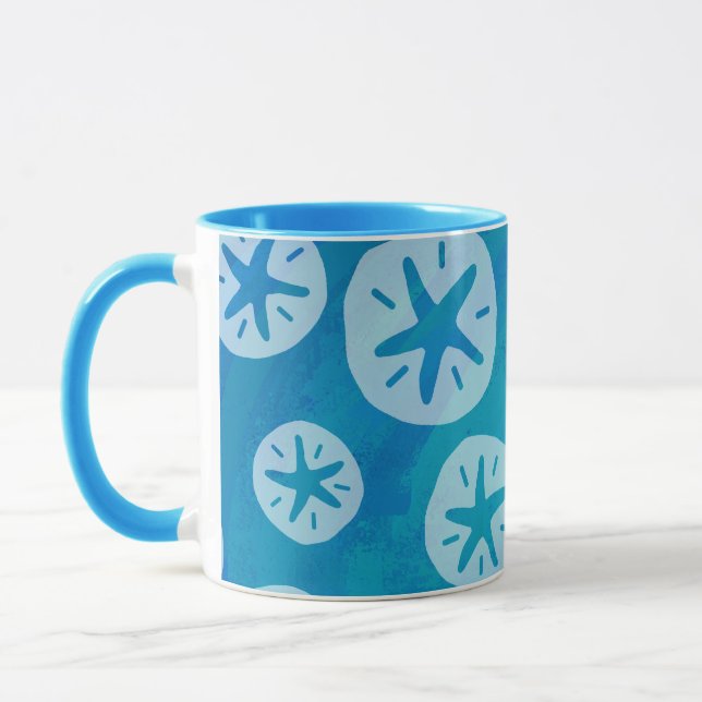 Taza Patrón blanco y azul del dólar de arena (Izquierda)