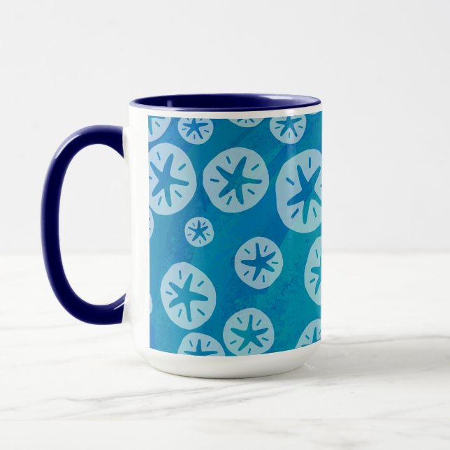 Taza Patrón blanco y azul del dólar de arena (Izquierda)
