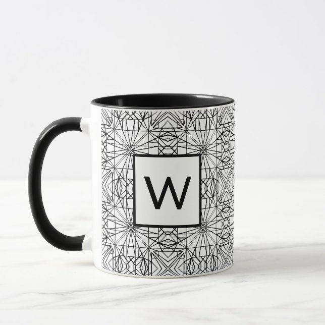 Taza Patrón blanco y negro con monograma (2 lados) (Izquierda)