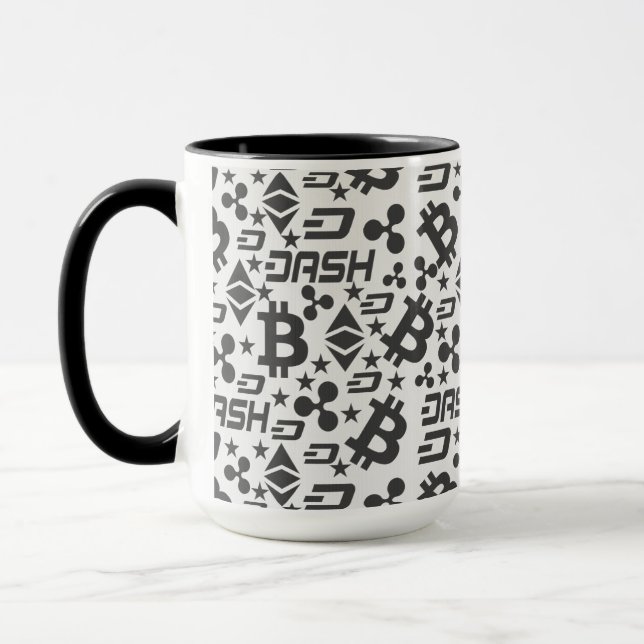 Taza Patrón blanco y negro de criptodivisa (Izquierda)