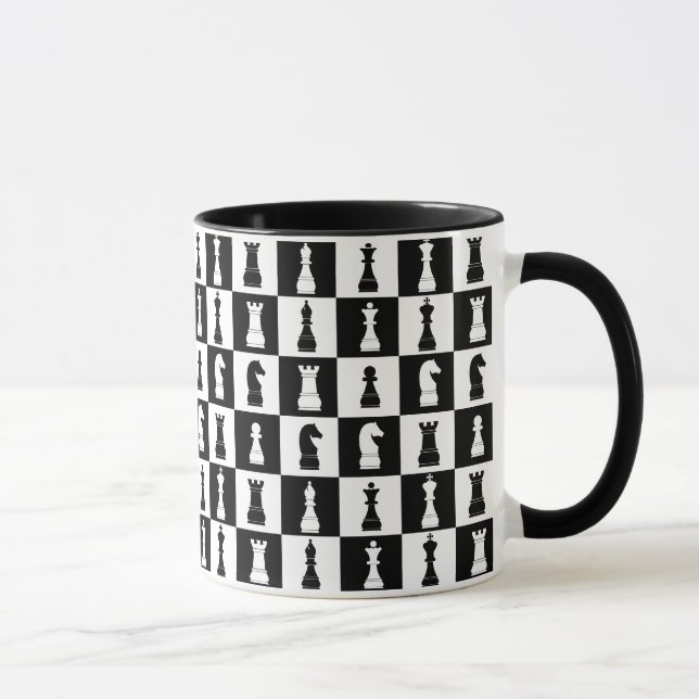Taza Patrón blanco y negro de juegos de ajedrez (Derecha)