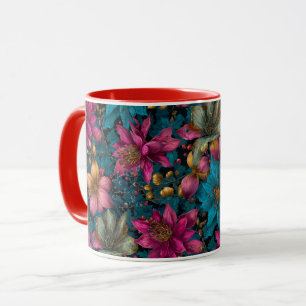 Taza Patrón botánico de fantasía de Navidad vibrante