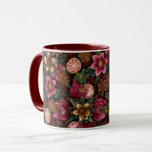 Taza Patrón botánico floral y de especias navideñas