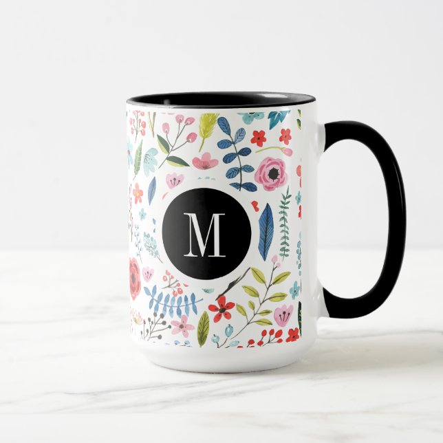 Taza Patrón Botánico Láminas Y Flores De Colorido (Derecha)