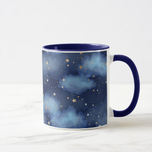 Taza Patrón cielo azul oscuro de las estrellas de oro p