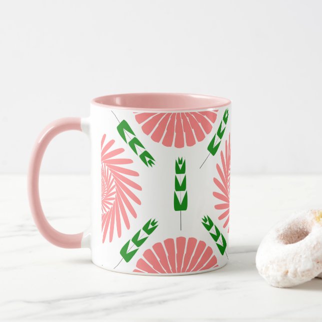Taza patrón con flores rosas (Con donut)