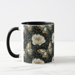 Taza Patrón continuo de mariposas y flores lujosas