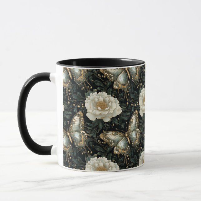 Taza Patrón continuo de mariposas y flores lujosas (Izquierda)