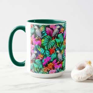 Taza Patrón continuo de superficie de selva con loros g