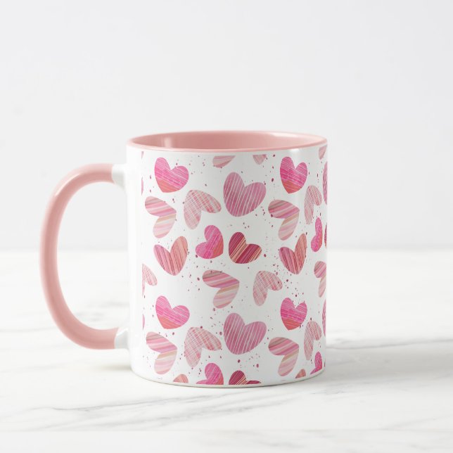 Taza Patrón Corazón Cutáneo Rosa y Rojo (Izquierda)