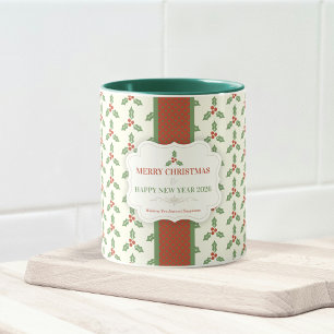 Taza Patrón de Acebo de Navidad Acebo Verde Bayas Rojas