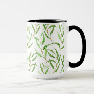 Taza Patrón de acuarela de eucalipto sobre blanco