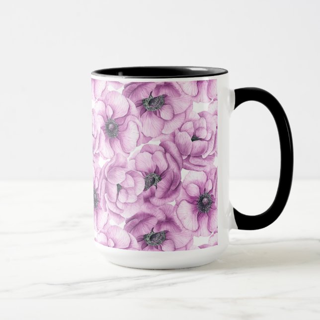 Taza Patrón de acuarela de flores anémicas (Derecha)