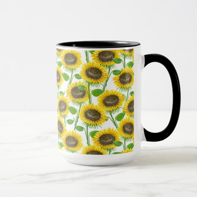 Taza Patrón de acuarela de girasoles (Derecha)
