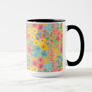 Taza Patrón de acuarela floral en amarillo