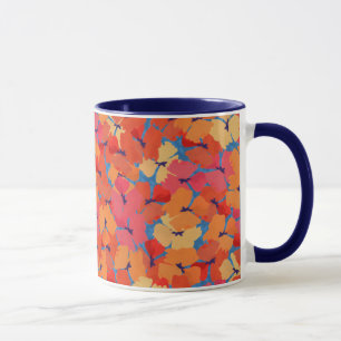 Taza Patrón de adornos amarillos Naranja rosado en azul