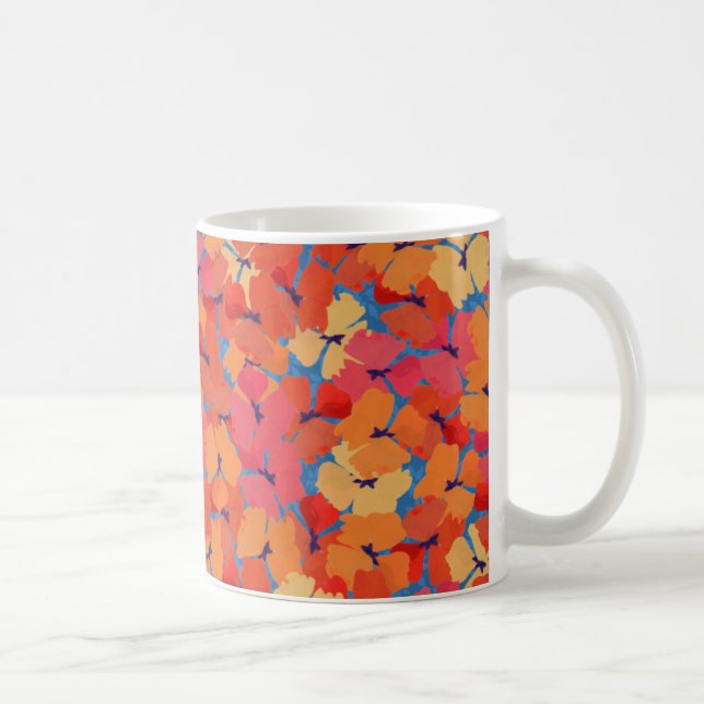 Taza Patrón de adornos amarillos Naranja rosado en azul (Derecha)