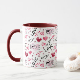 Taza Patrón de amor del corazón del marroón negro rosa
