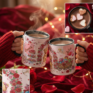 Taza Patrón de amor en acuarela roja y rosa romántico l