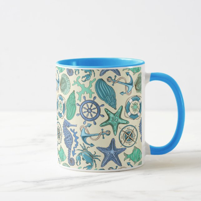 Taza Patrón de animales marinos Verde azulados (Derecha)