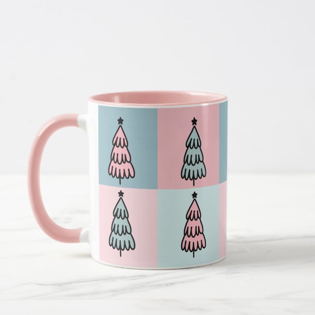 Taza Patrón de árbol de navidad de sabio rosa (Izquierda)