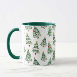 Taza Patrón de árbol de Navidad verde blanco lindo
