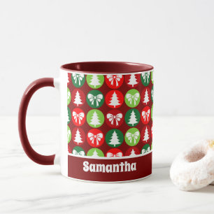 Taza patrón de arboles y arcos de Navidad retro vintage