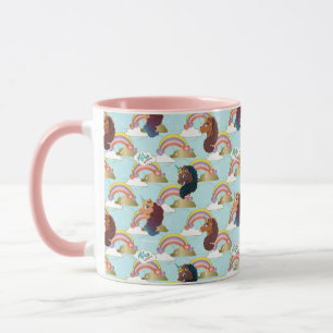 Taza Patrón de arco iris y corazón de Afro Unicornio