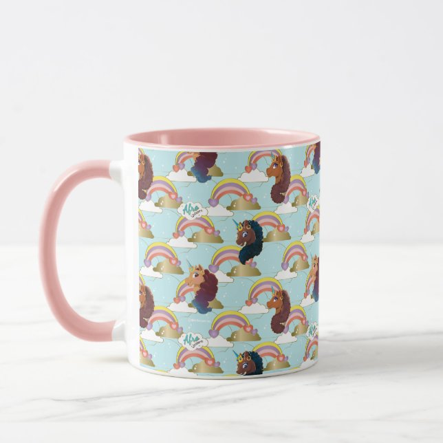 Taza Patrón de arco iris y corazón de Afro Unicornio (Izquierda)