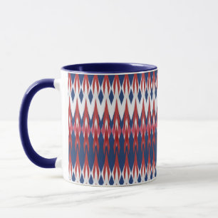 Taza Patrón de arglas técnica de ikat rojo azul blanco